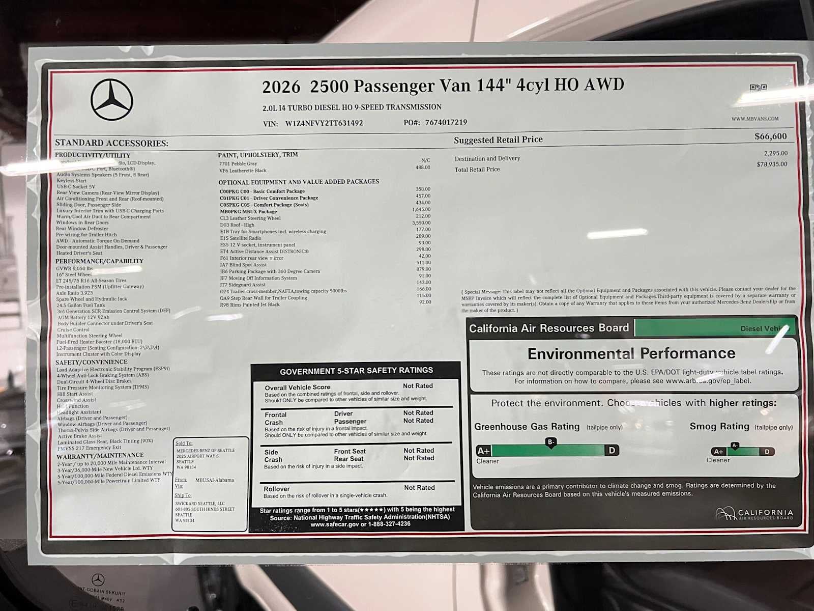 2026 Mercedes-Benz Sprinter Passenger 2500 Standard Roof I4 Diesel HO 144 AWD