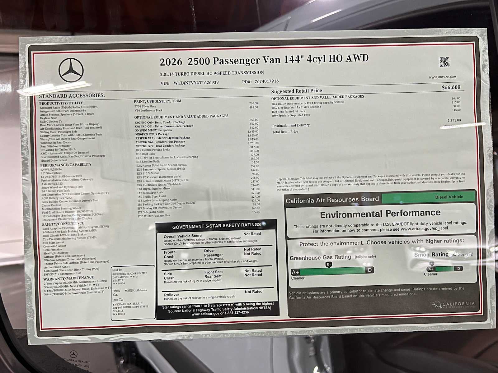 2026 Mercedes-Benz Sprinter Passenger 2500 Standard Roof I4 Diesel HO 144 AWD