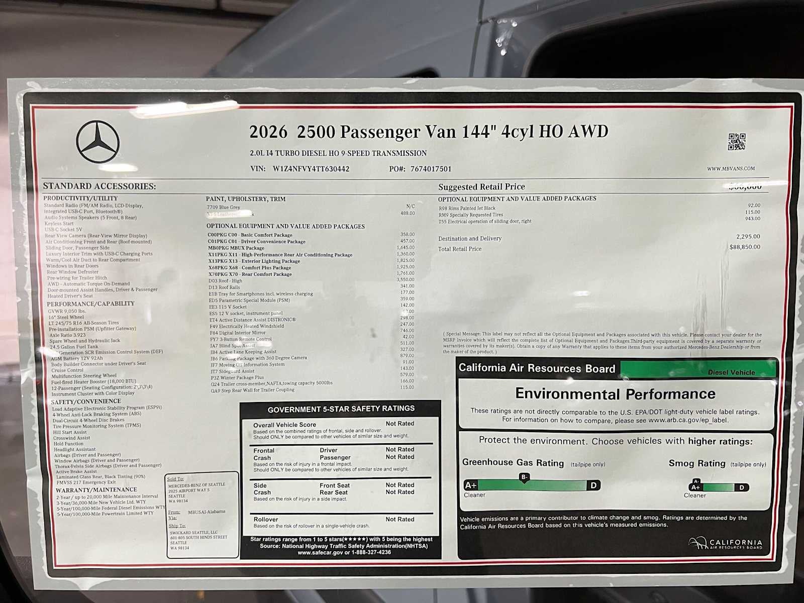 2026 Mercedes-Benz Sprinter Passenger 2500 Standard Roof I4 Diesel HO 144 AWD