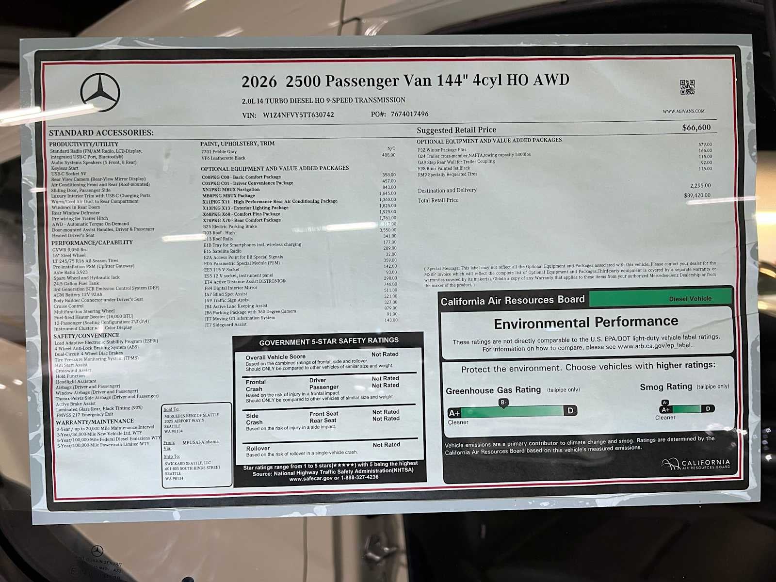 2026 Mercedes-Benz Sprinter Passenger 2500 Standard Roof I4 Diesel HO 144 AWD