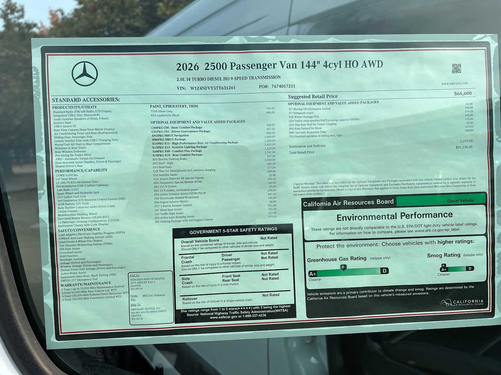 2026 Mercedes-Benz Sprinter Passenger 2500 Standard Roof I4 Diesel HO 144 AWD