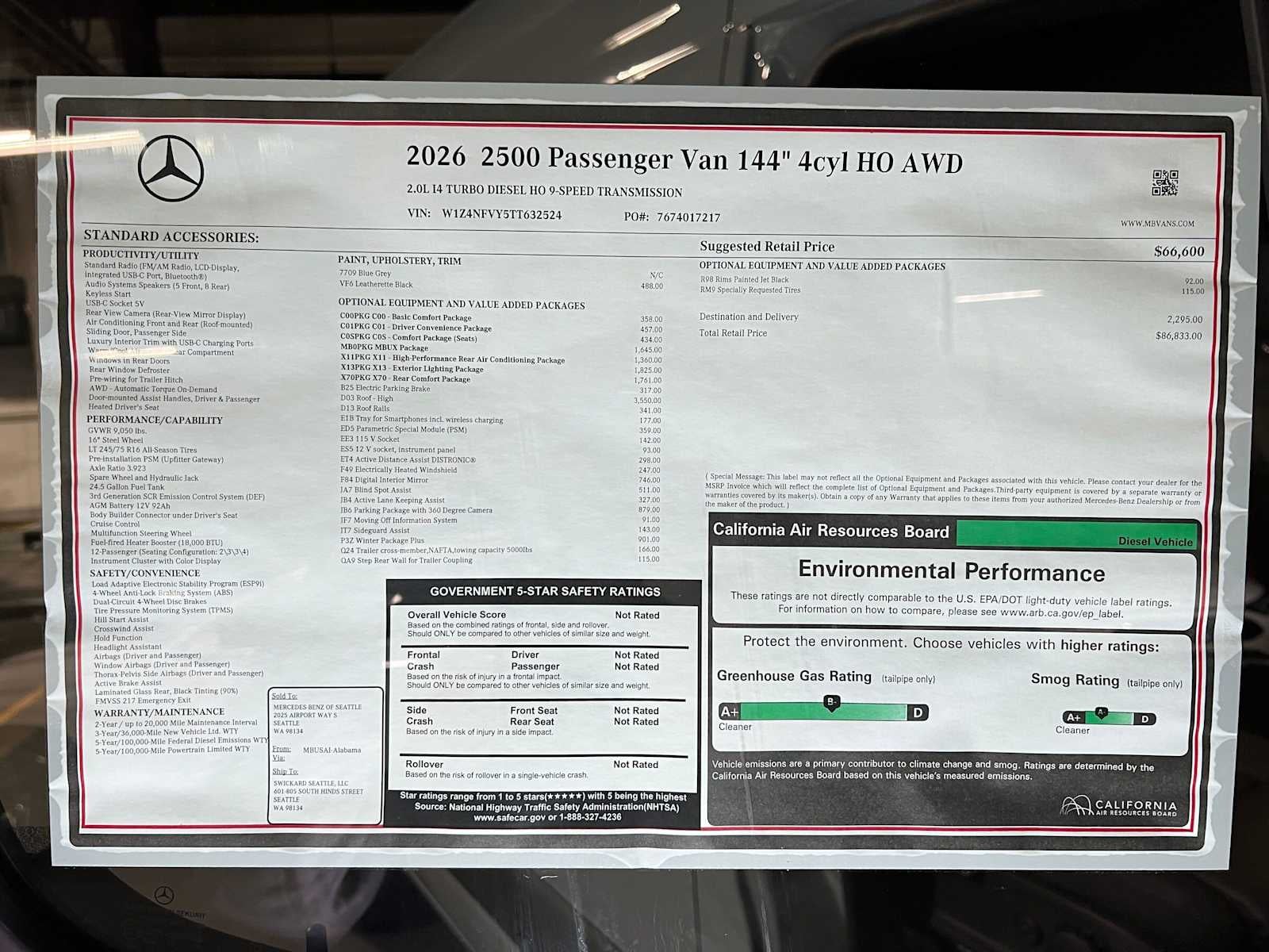 2026 Mercedes-Benz Sprinter Passenger 2500 Standard Roof I4 Diesel HO 144 AWD