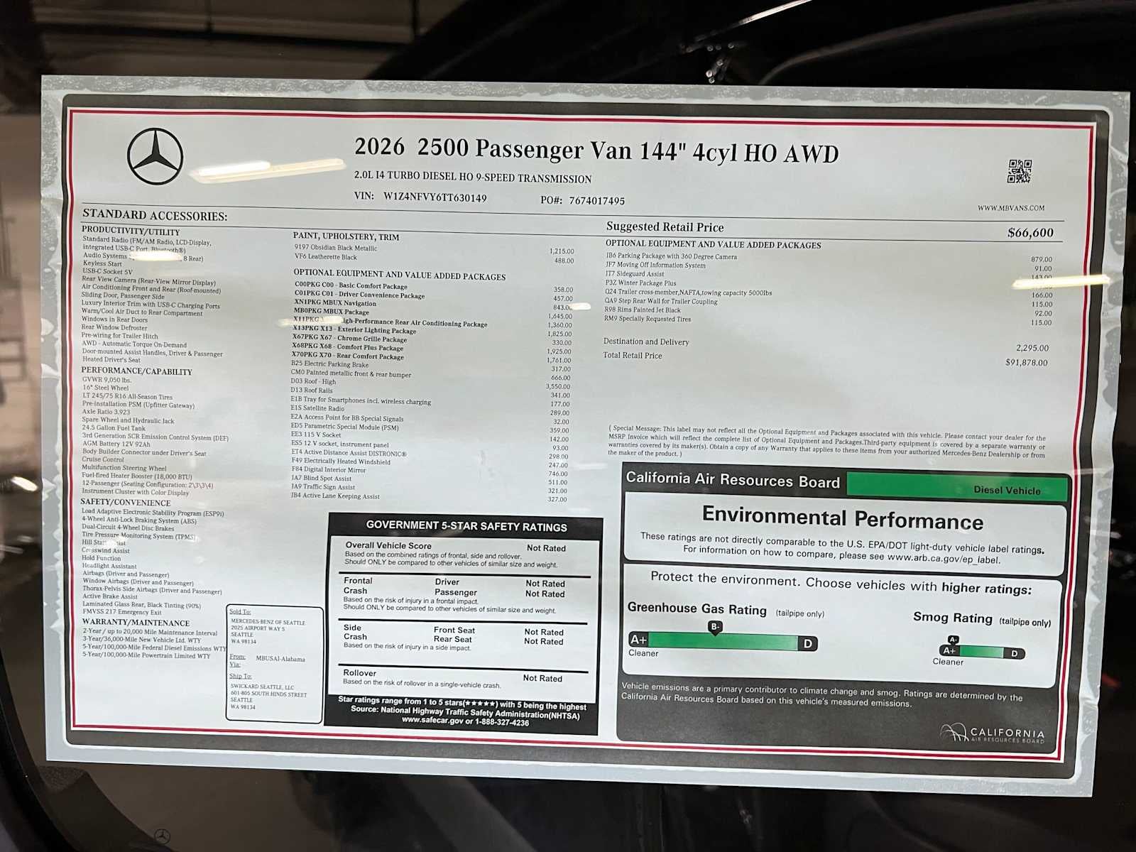 2026 Mercedes-Benz Sprinter Passenger 2500 Standard Roof I4 Diesel HO 144 AWD