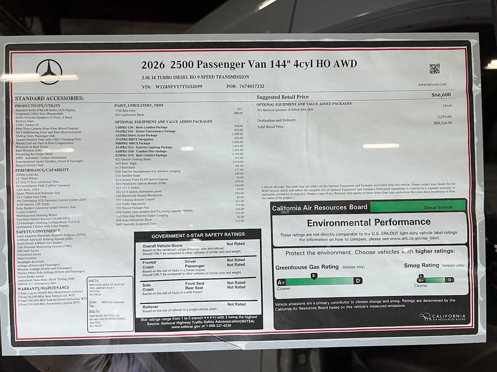 2026 Mercedes-Benz Sprinter Passenger 2500 Standard Roof I4 Diesel HO 144 AWD