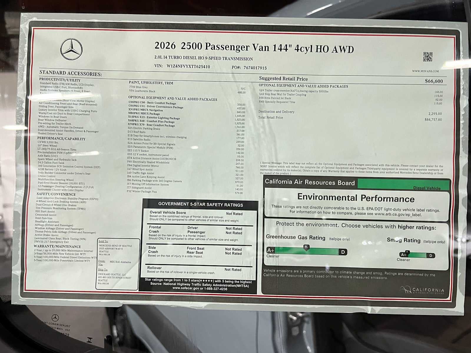 2026 Mercedes-Benz Sprinter Passenger Van 2500 Standard Roof I4 Diesel HO 144 AWD