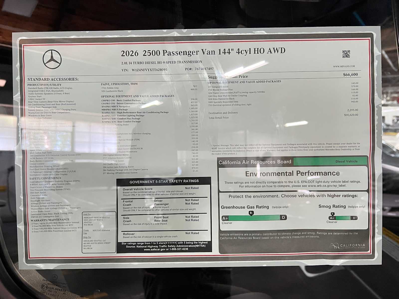 2026 Mercedes-Benz Sprinter Passenger Van 2500 Standard Roof I4 Diesel HO 144 AWD