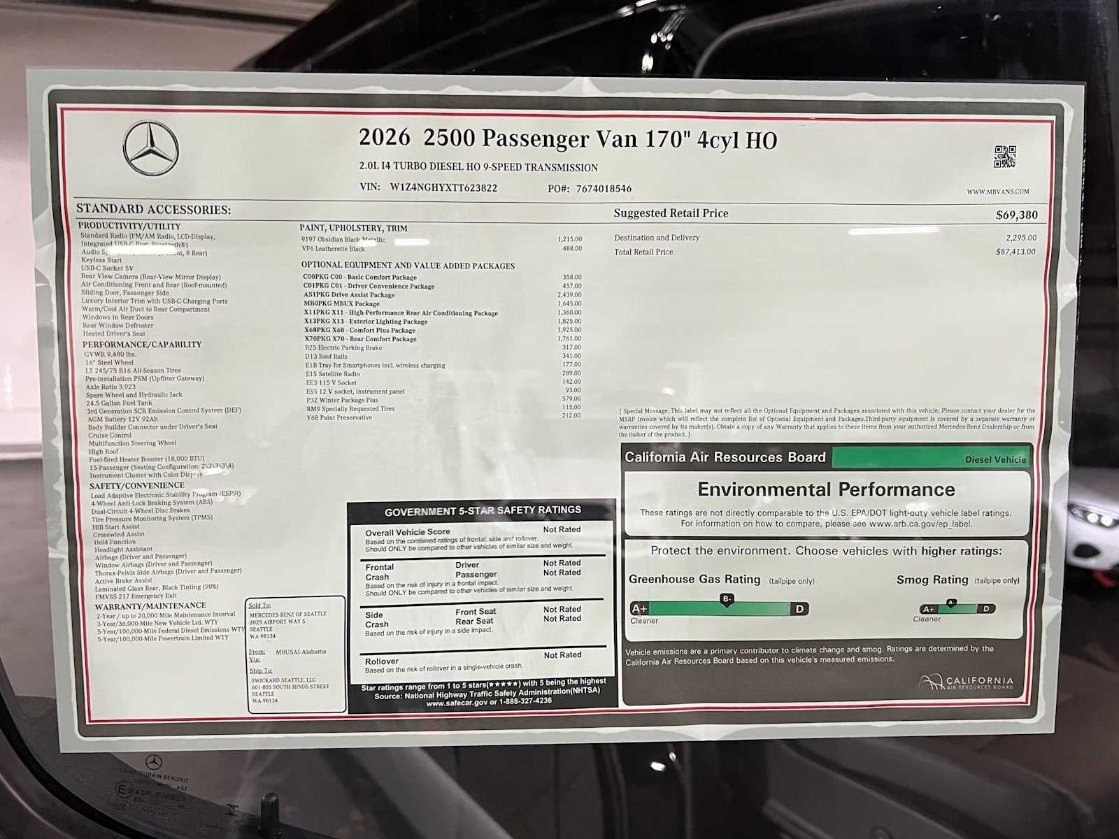 2026 Mercedes-Benz Sprinter Passenger Van 2500 High Roof I4 Diesel HO 170 RWD