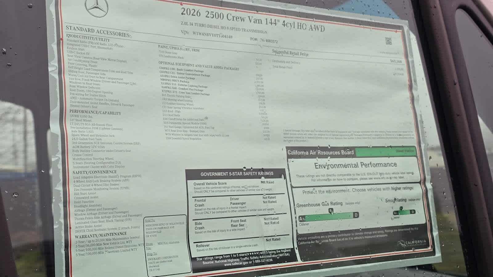 2026 Mercedes-Benz Sprinter 2500 Standard Roof I4 Diesel HO 144" AWD