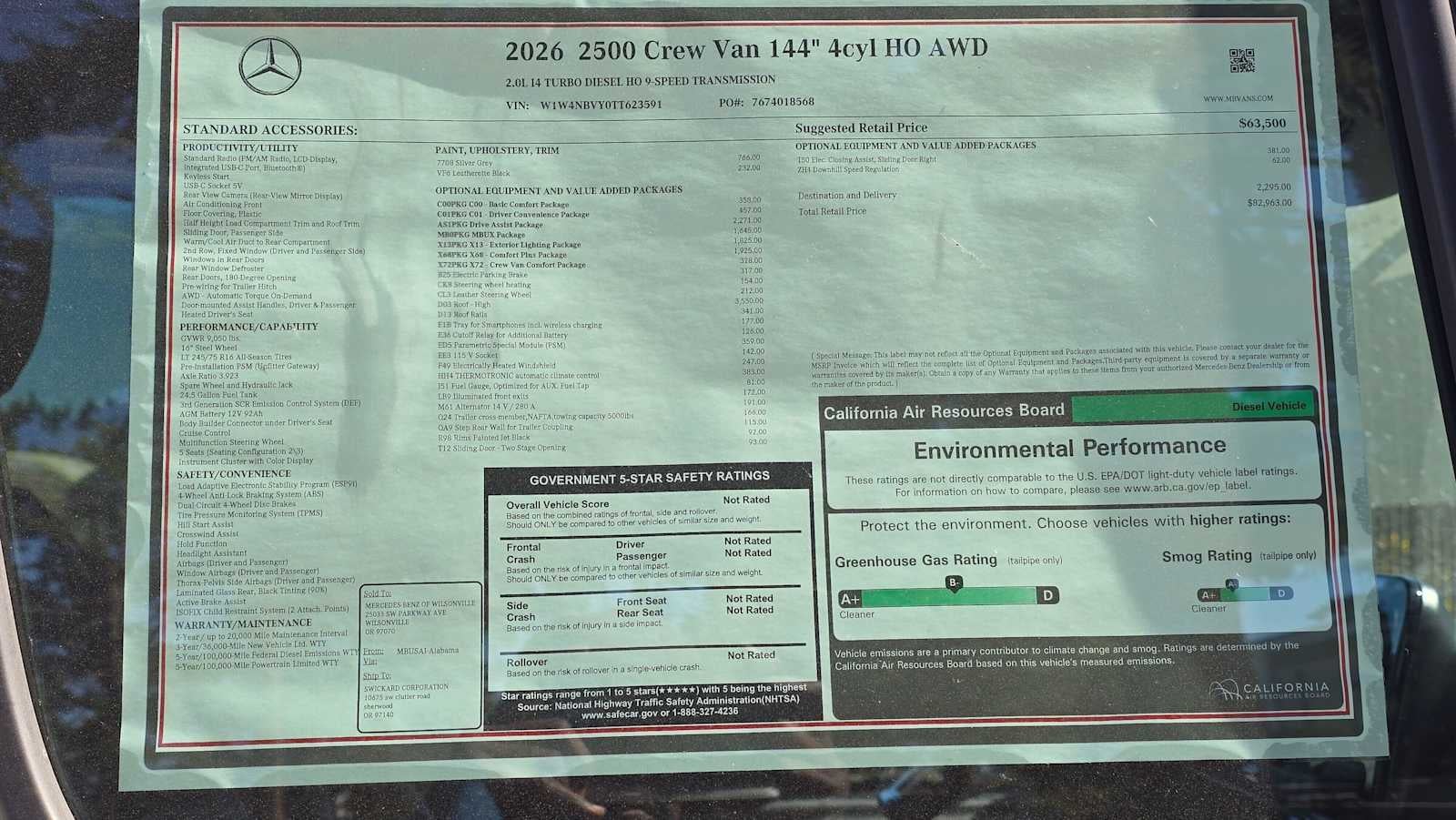 2026 Mercedes-Benz Sprinter 2500 Standard Roof I4 Diesel HO 144 AWD