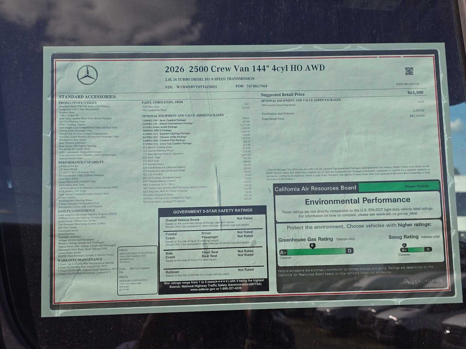 2026 Mercedes-Benz Sprinter 2500 Standard Roof I4 Diesel HO 144 AWD