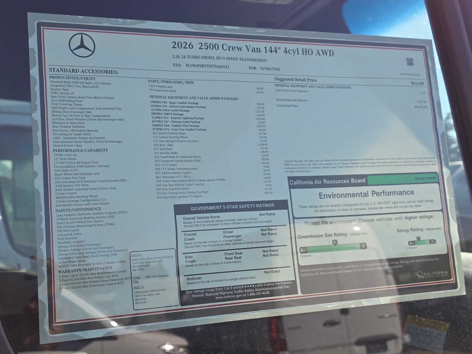 2026 Mercedes-Benz Sprinter Crew 2500 Standard Roof I4 Diesel HO 144 AWD