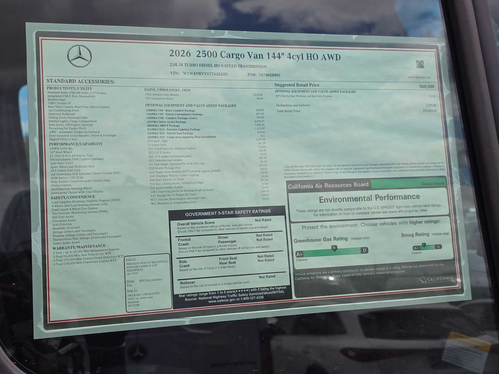 2026 Mercedes-Benz Sprinter 2500 Standard Roof I4 Diesel HO 144 AWD