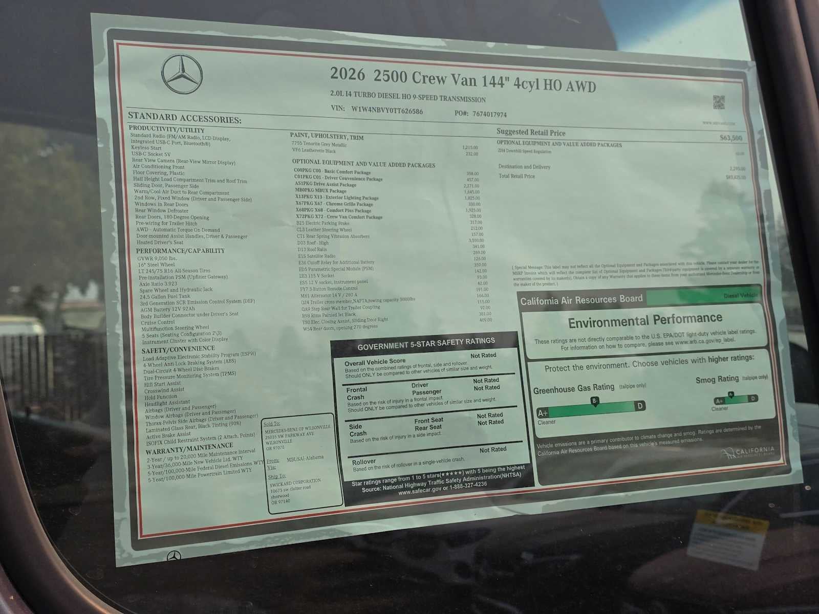2026 Mercedes-Benz Sprinter 2500 Standard Roof I4 Diesel HO 144 AWD