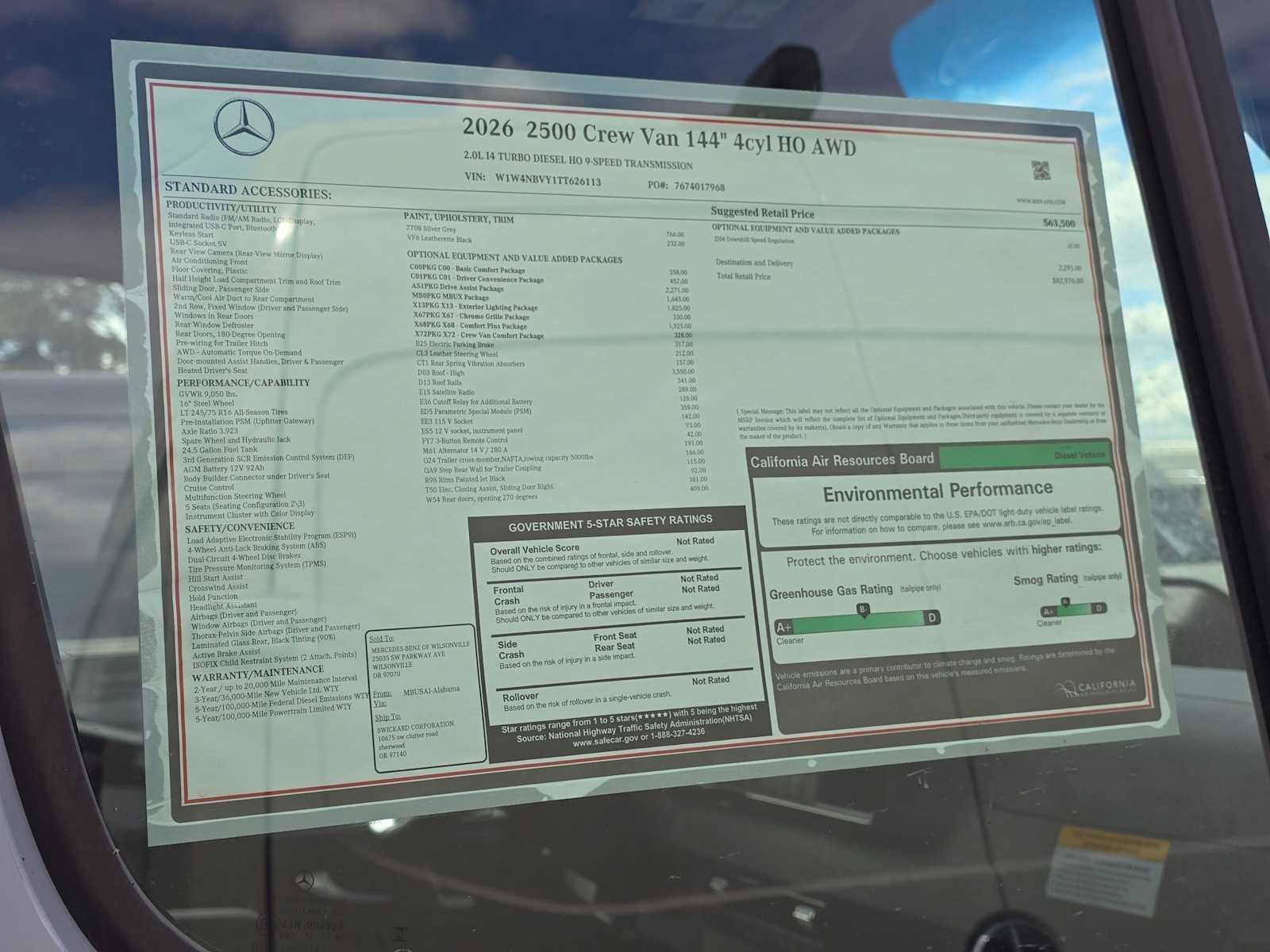 2026 Mercedes-Benz Sprinter 2500 Standard Roof I4 Diesel HO 144 AWD