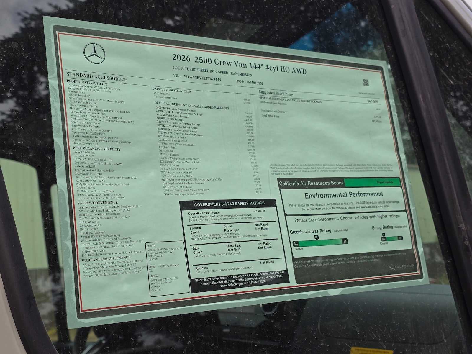 2026 Mercedes-Benz Sprinter 2500 Standard Roof I4 Diesel HO 144 AWD