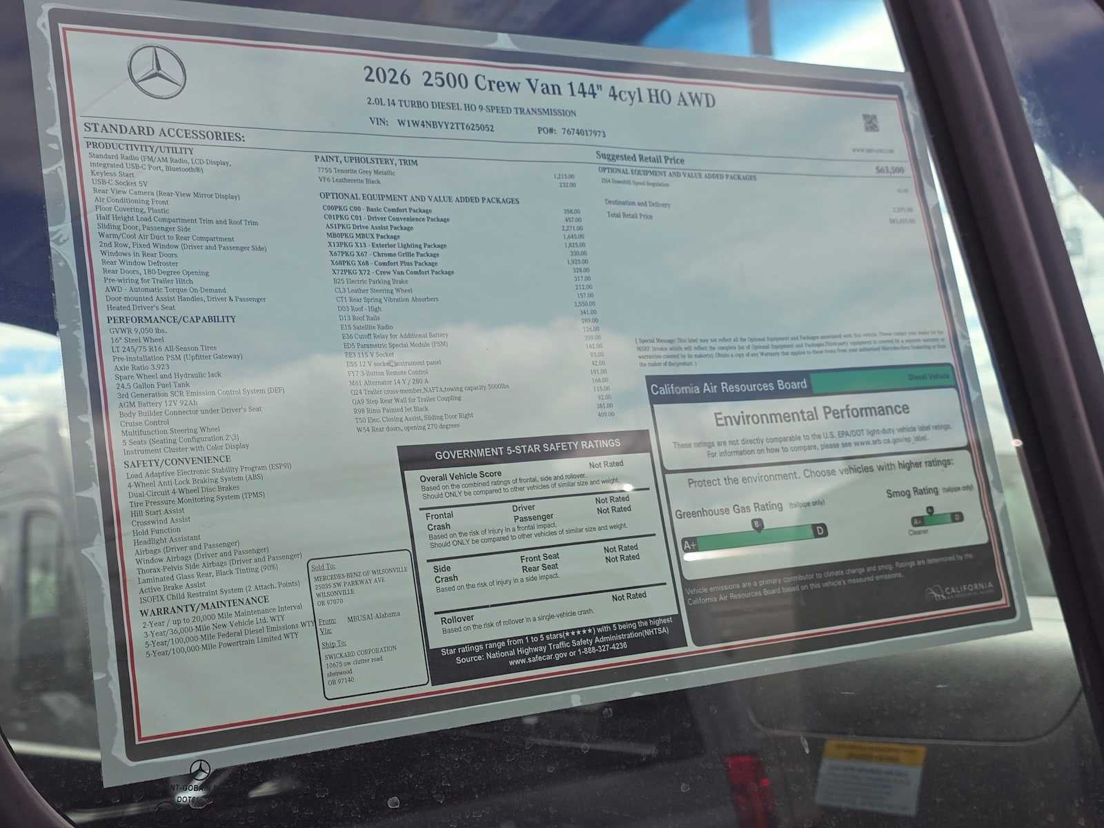 2026 Mercedes-Benz Sprinter 2500 Standard Roof I4 Diesel HO 144 AWD