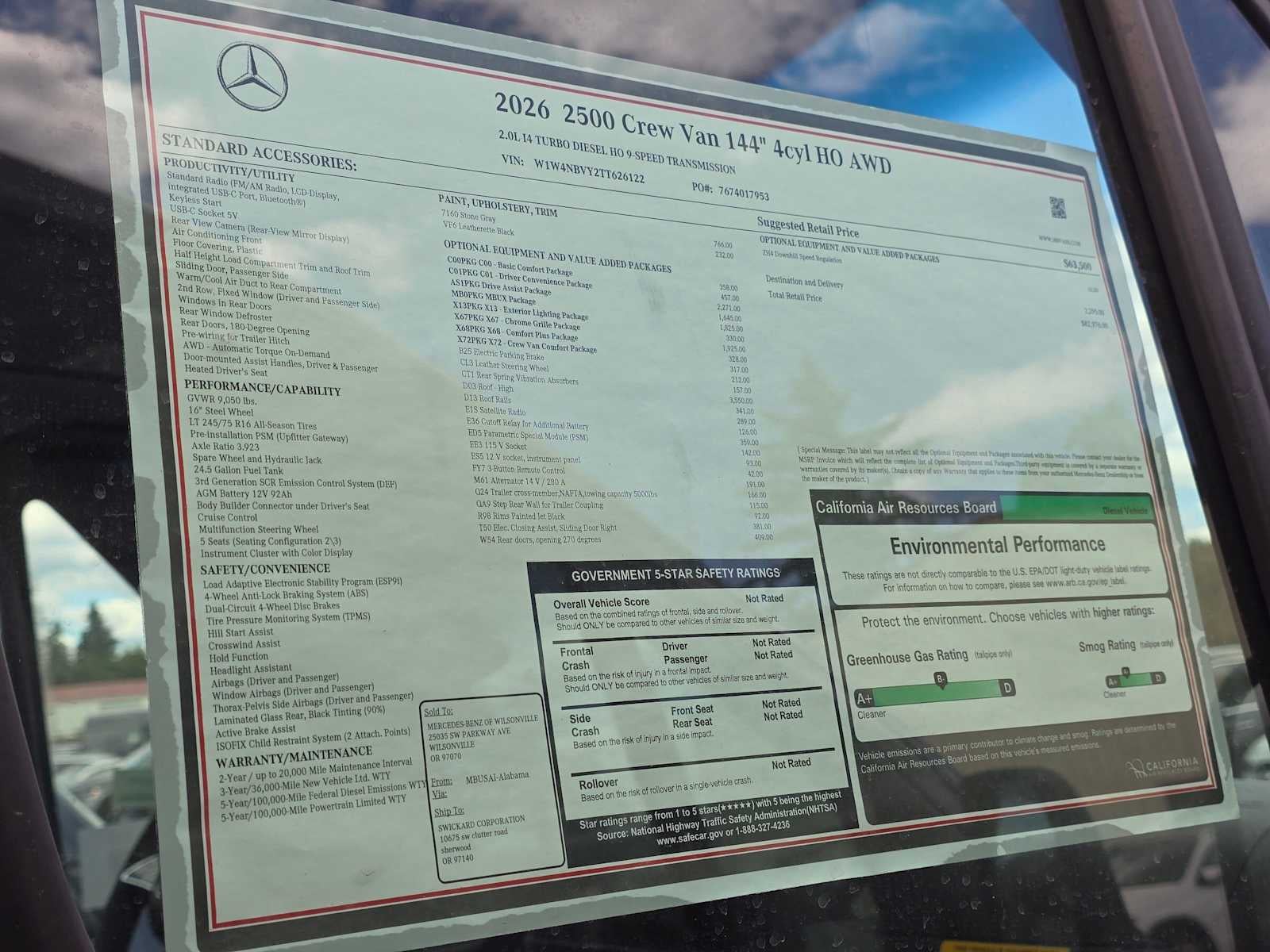 2026 Mercedes-Benz Sprinter 2500 Standard Roof I4 Diesel HO 144 AWD