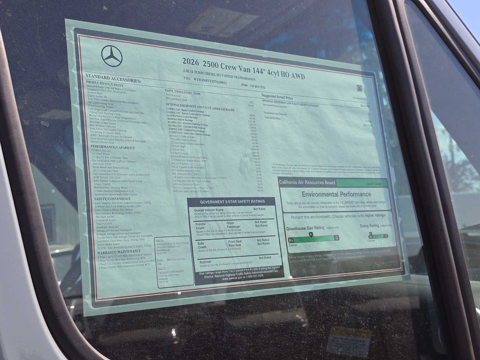 2026 Mercedes-Benz Sprinter Crew 2500 Standard Roof I4 Diesel HO 144 AWD