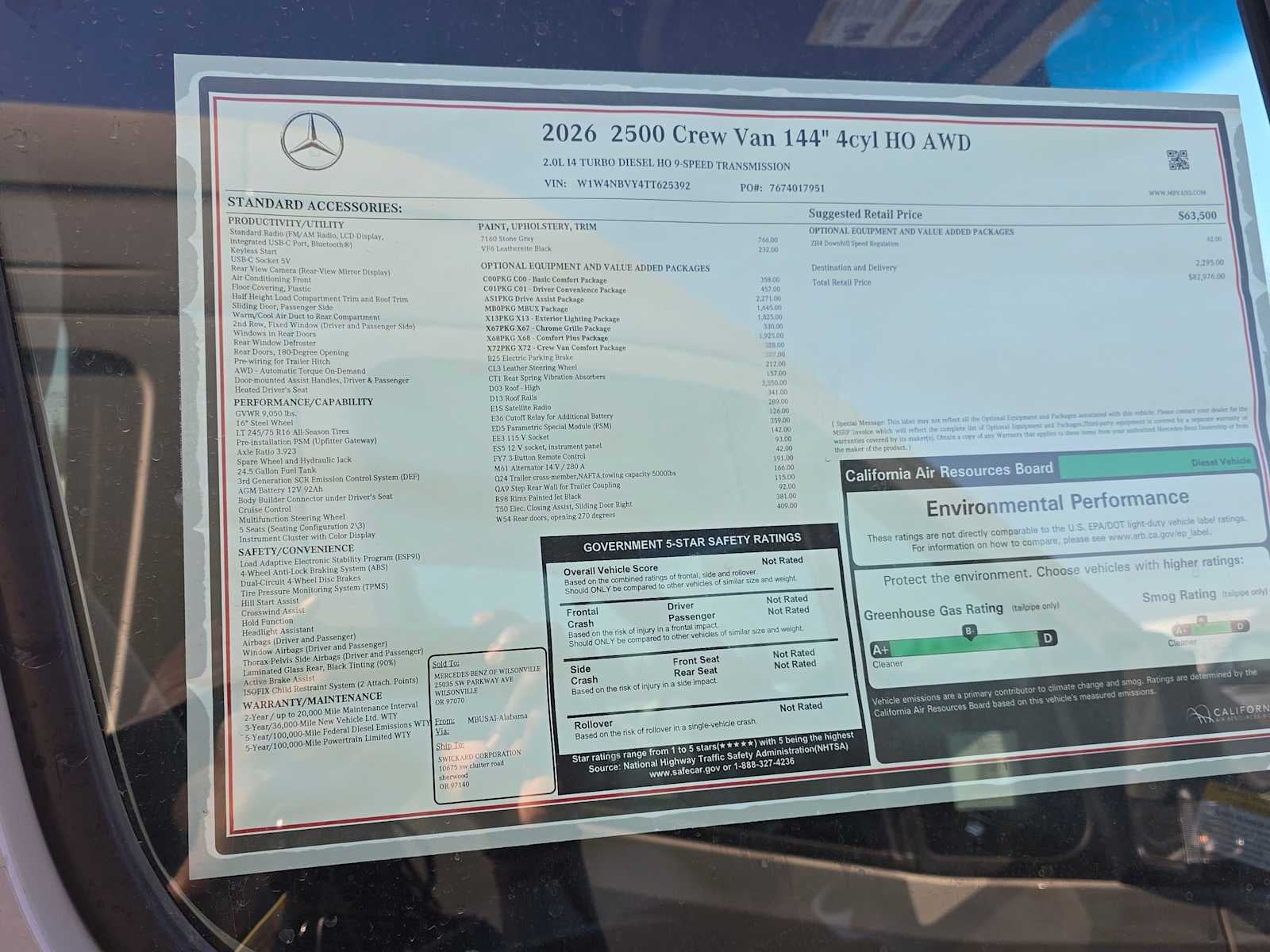2026 Mercedes-Benz Sprinter 2500 Standard Roof I4 Diesel HO 144 AWD