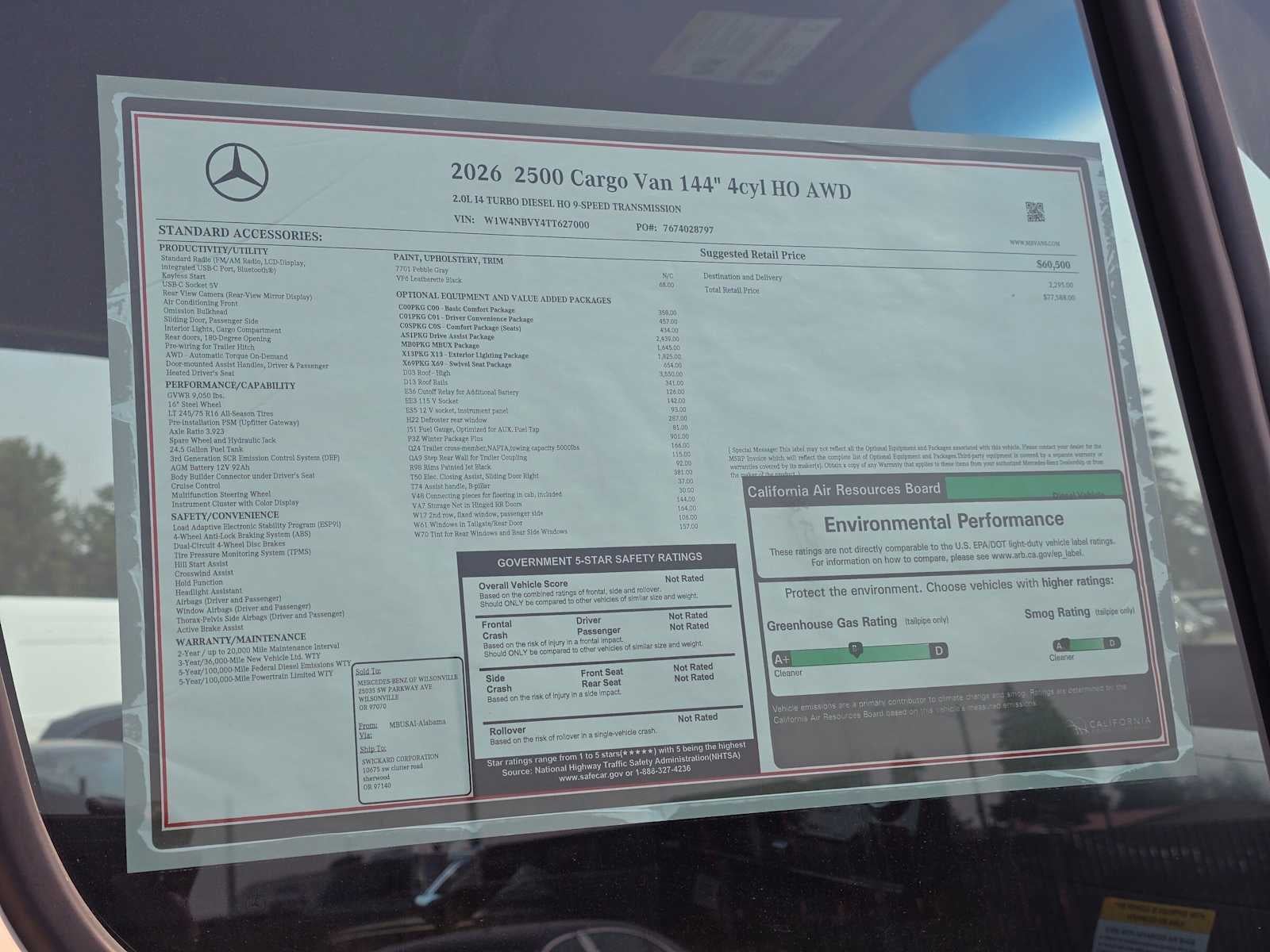 2026 Mercedes-Benz Sprinter Cargo 2500 Standard Roof I4 Diesel HO 144 AWD