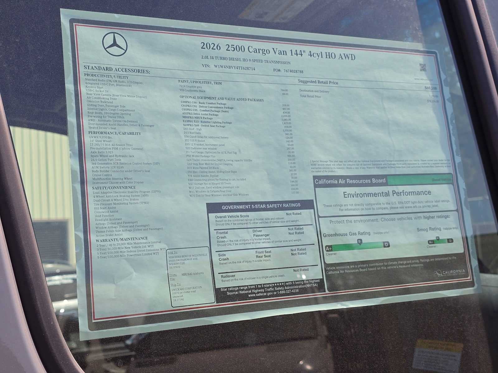 2026 Mercedes-Benz Sprinter Cargo 2500 Standard Roof I4 Diesel HO 144 AWD