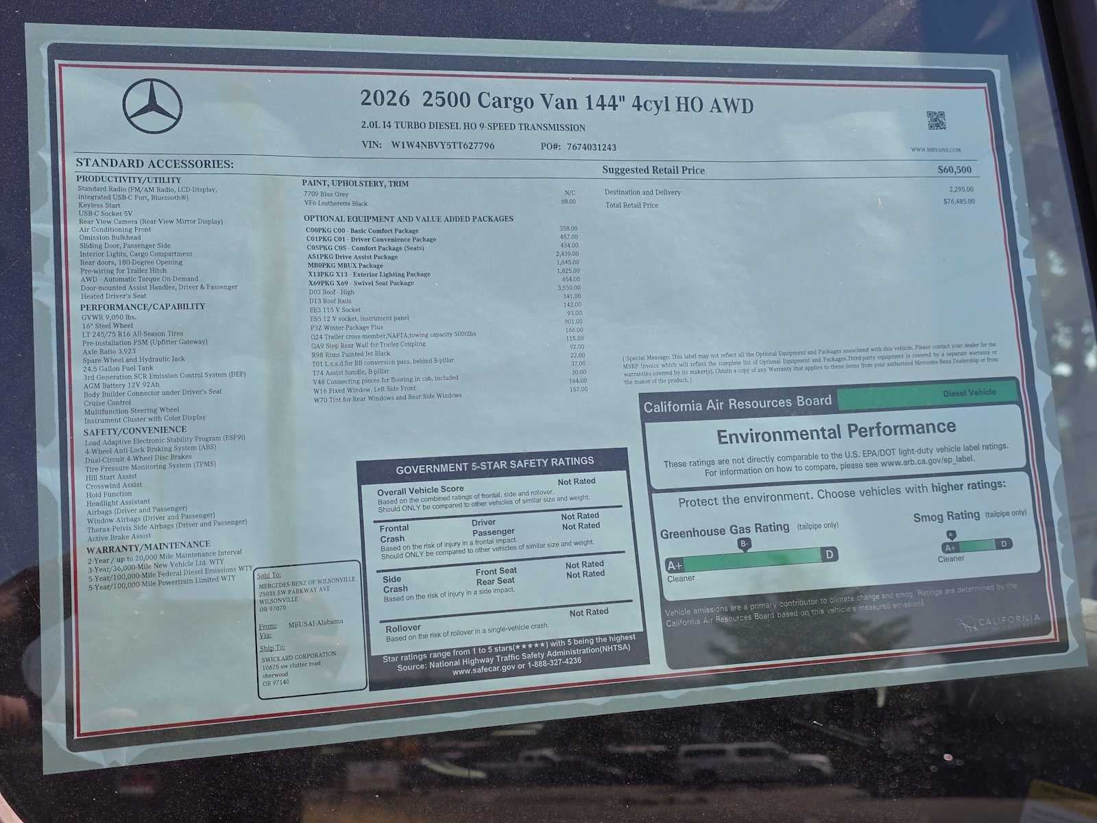 2026 Mercedes-Benz Sprinter Cargo 2500 Standard Roof I4 Diesel HO 144 AWD
