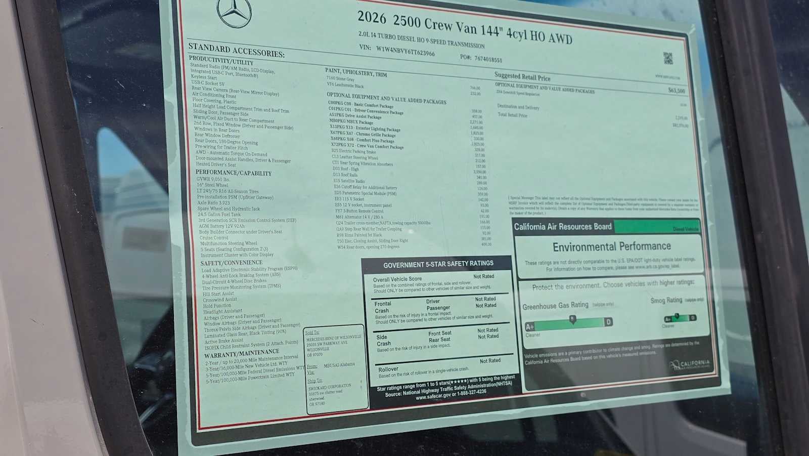 2026 Mercedes-Benz Sprinter 2500 Standard Roof I4 Diesel HO 144 AWD
