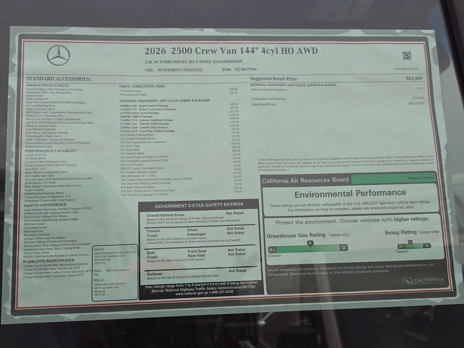 2026 Mercedes-Benz Sprinter 2500 Standard Roof I4 Diesel HO 144 AWD