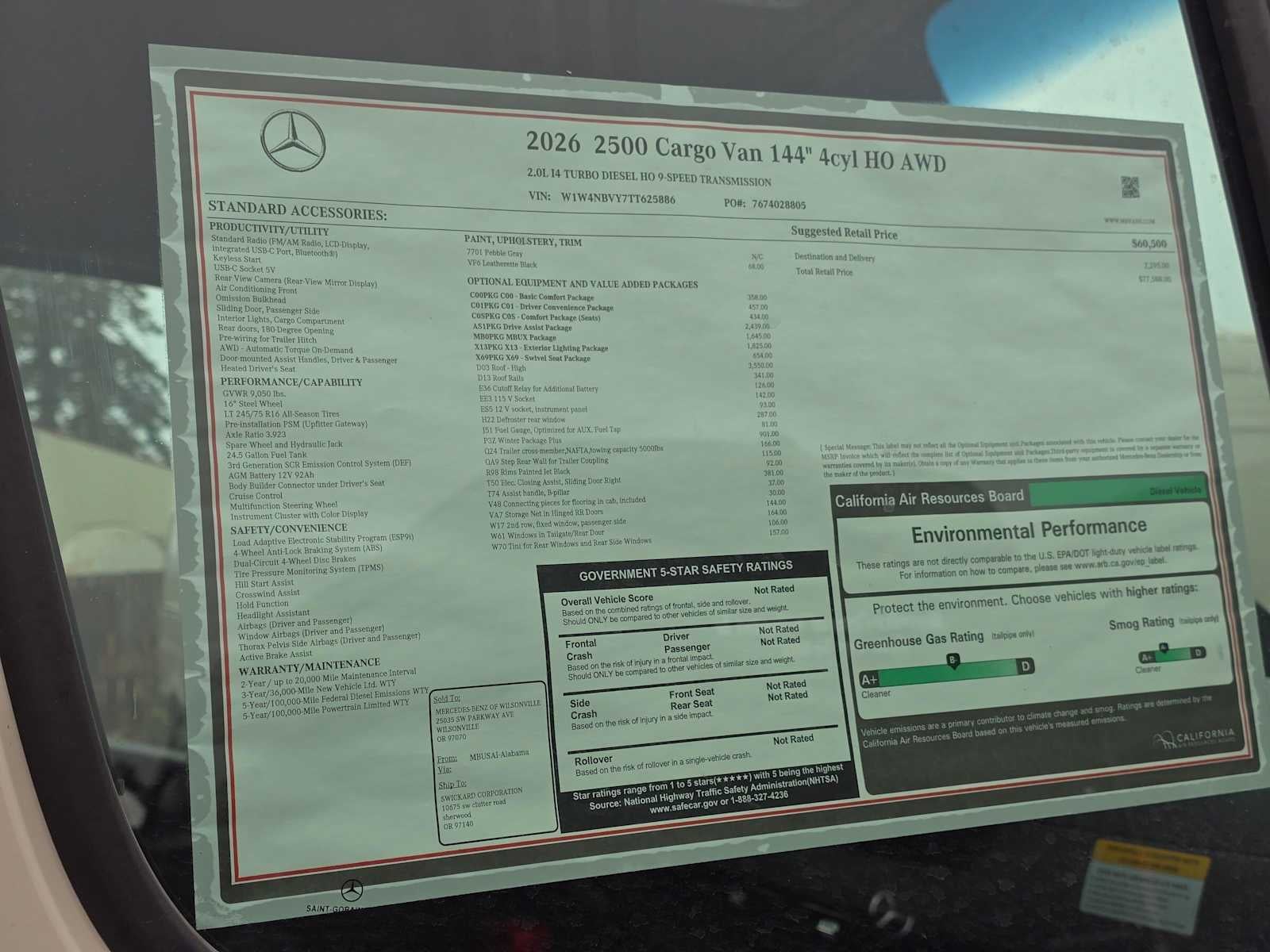 2026 Mercedes-Benz Sprinter 2500 Standard Roof I4 Diesel HO 144 AWD