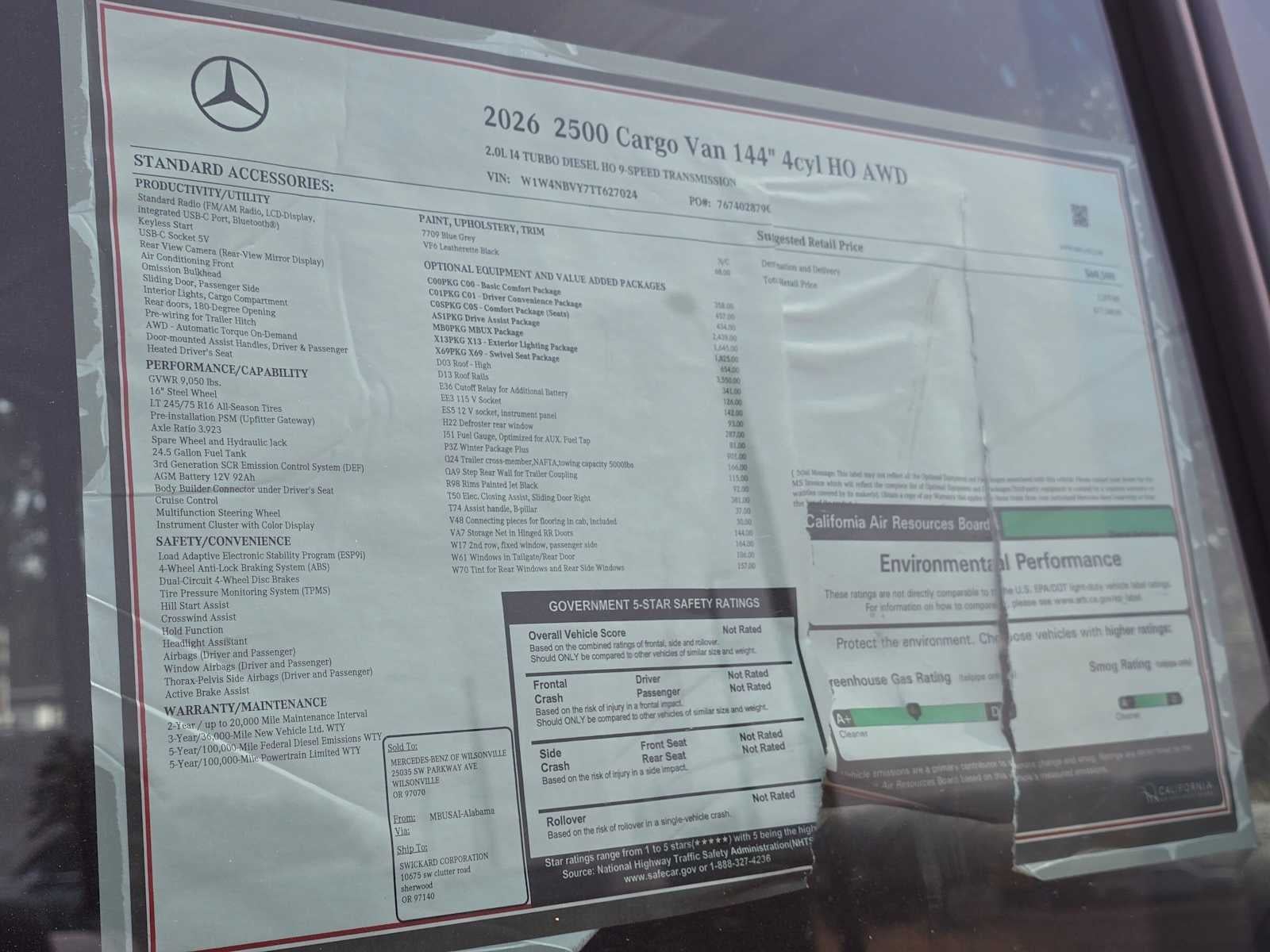 2026 Mercedes-Benz Sprinter Cargo 2500 Standard Roof I4 Diesel HO 144 AWD