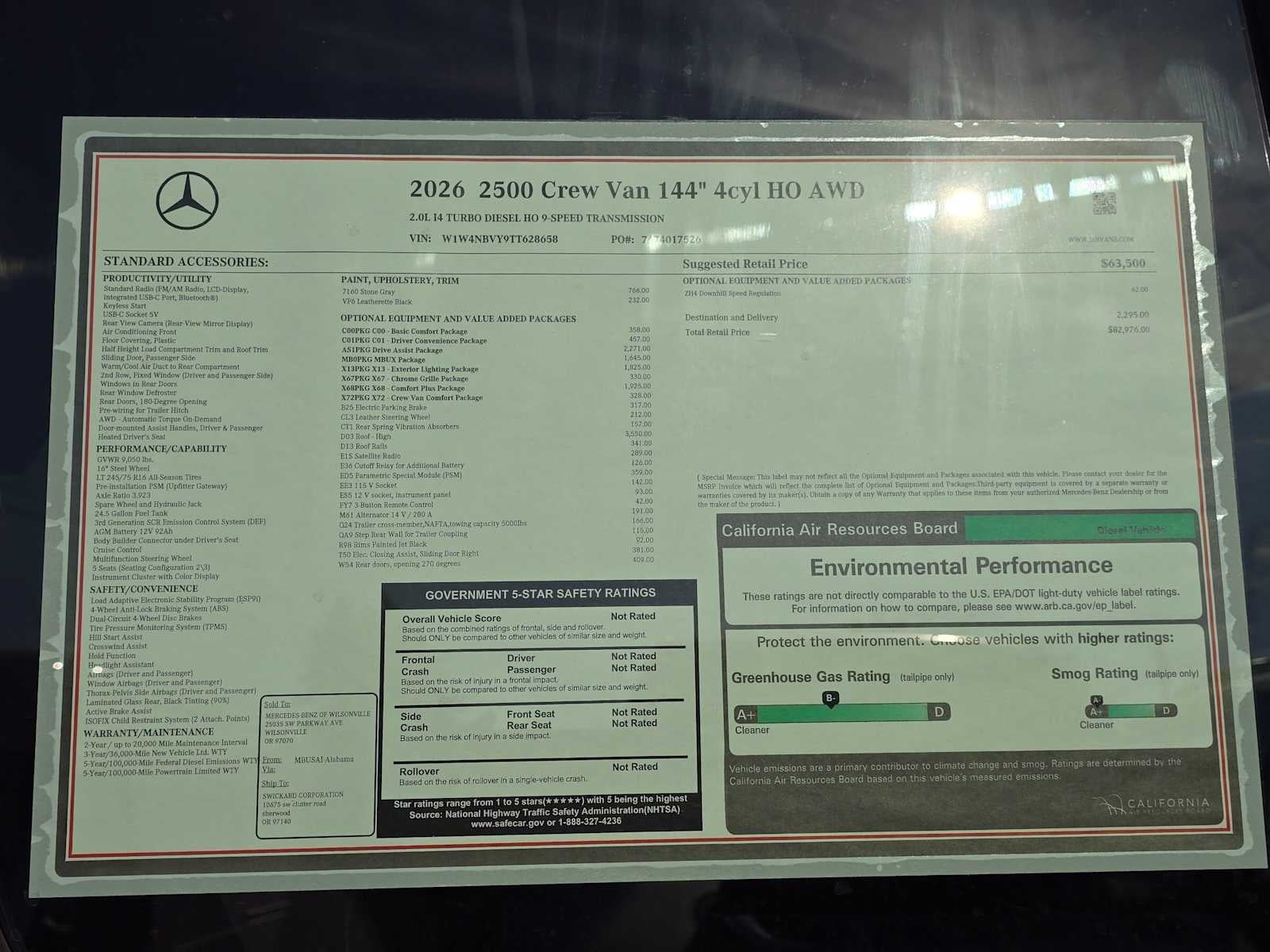 2026 Mercedes-Benz Sprinter Crew 2500 Standard Roof I4 Diesel HO 144 AWD