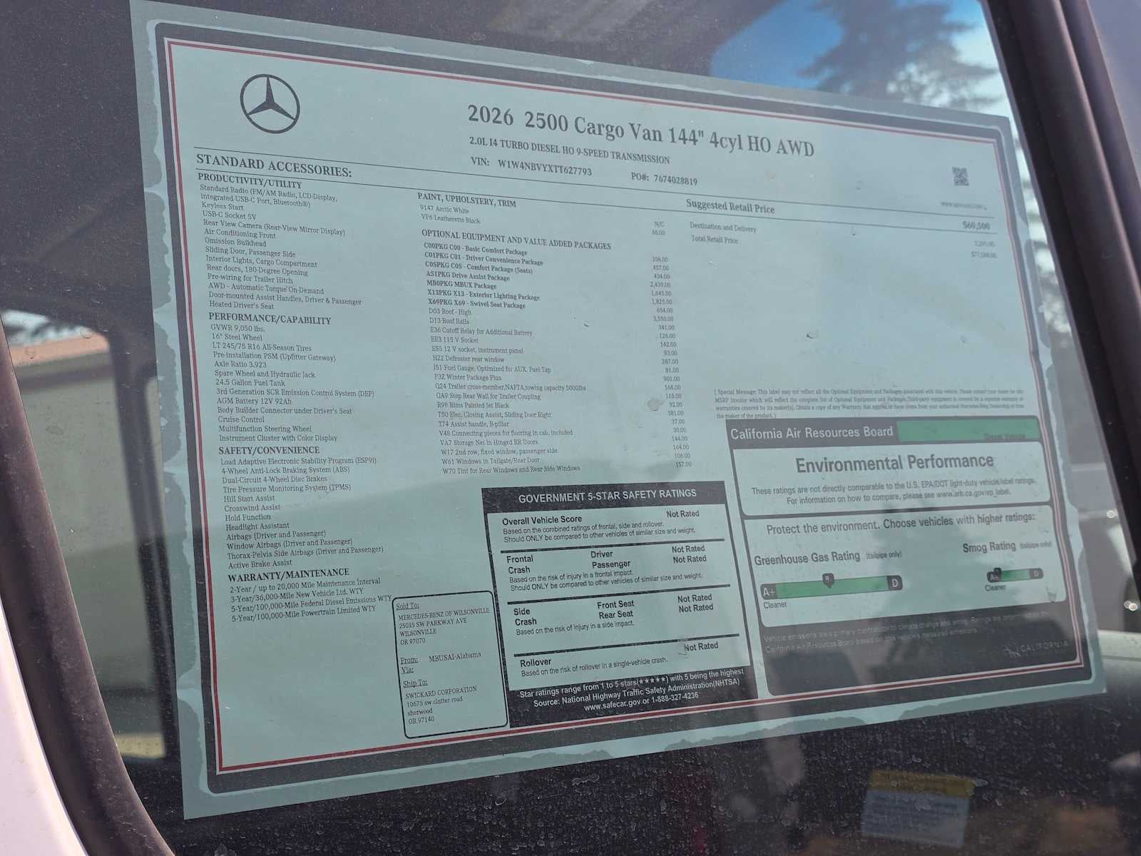 2026 Mercedes-Benz Sprinter Cargo 2500 Standard Roof I4 Diesel HO 144 AWD
