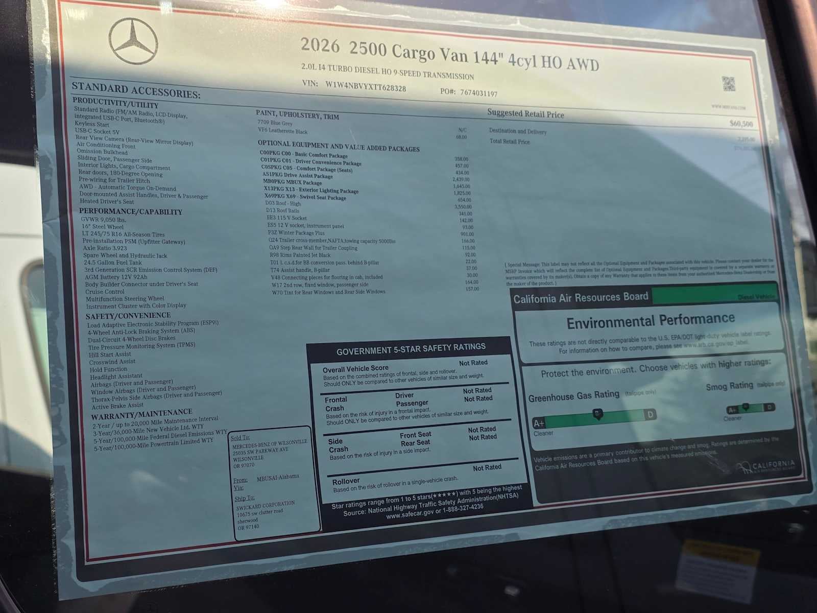 2026 Mercedes-Benz Sprinter Cargo 2500 Standard Roof I4 Diesel HO 144 AWD