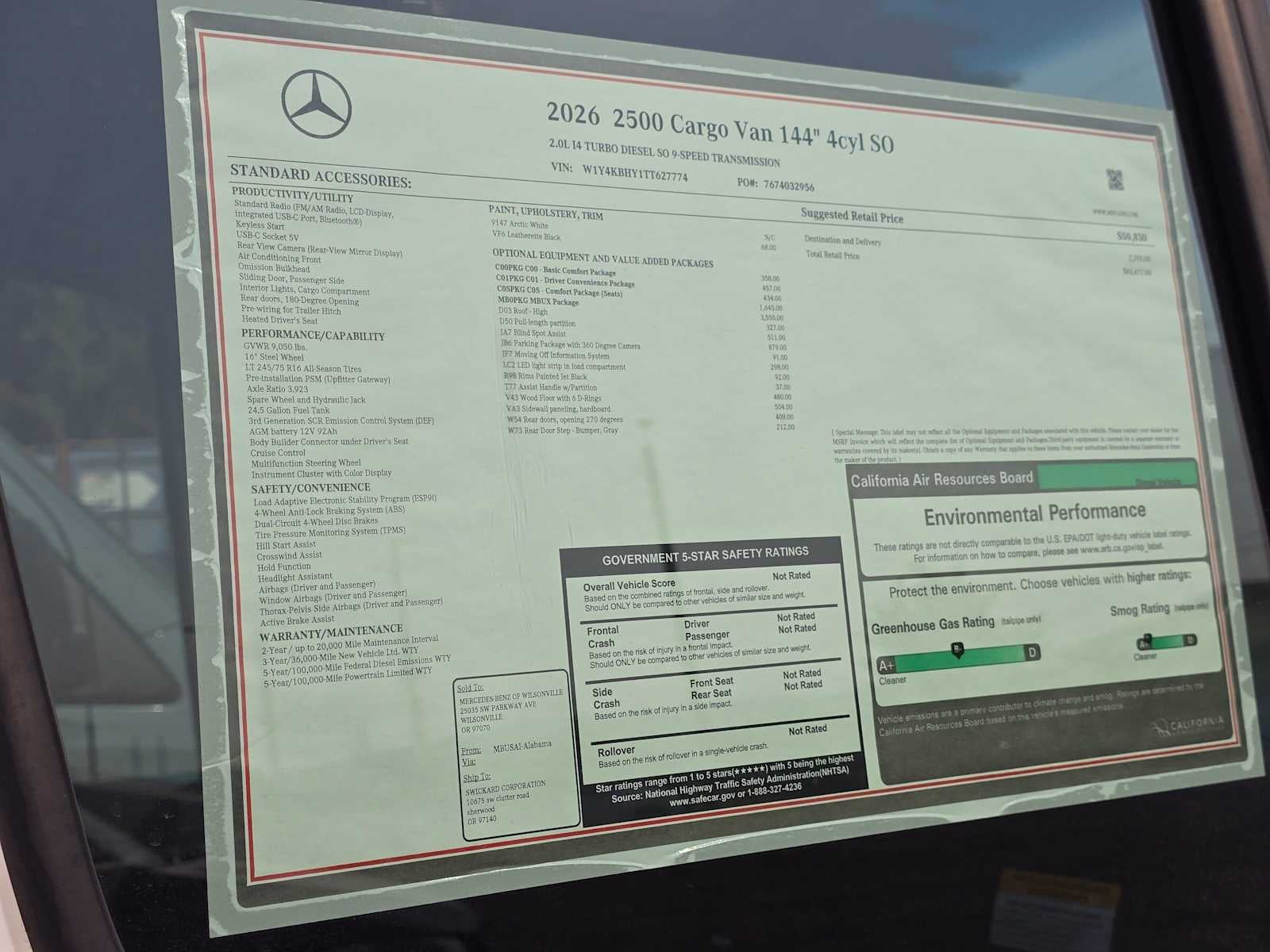 2026 Mercedes-Benz Sprinter Cargo 2500 Standard Roof I4 Diesel 144 RWD