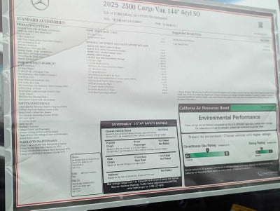 2025 Mercedes-Benz Sprinter Cargo Van 2500 Standard Roof I4 Diesel 144" RWD