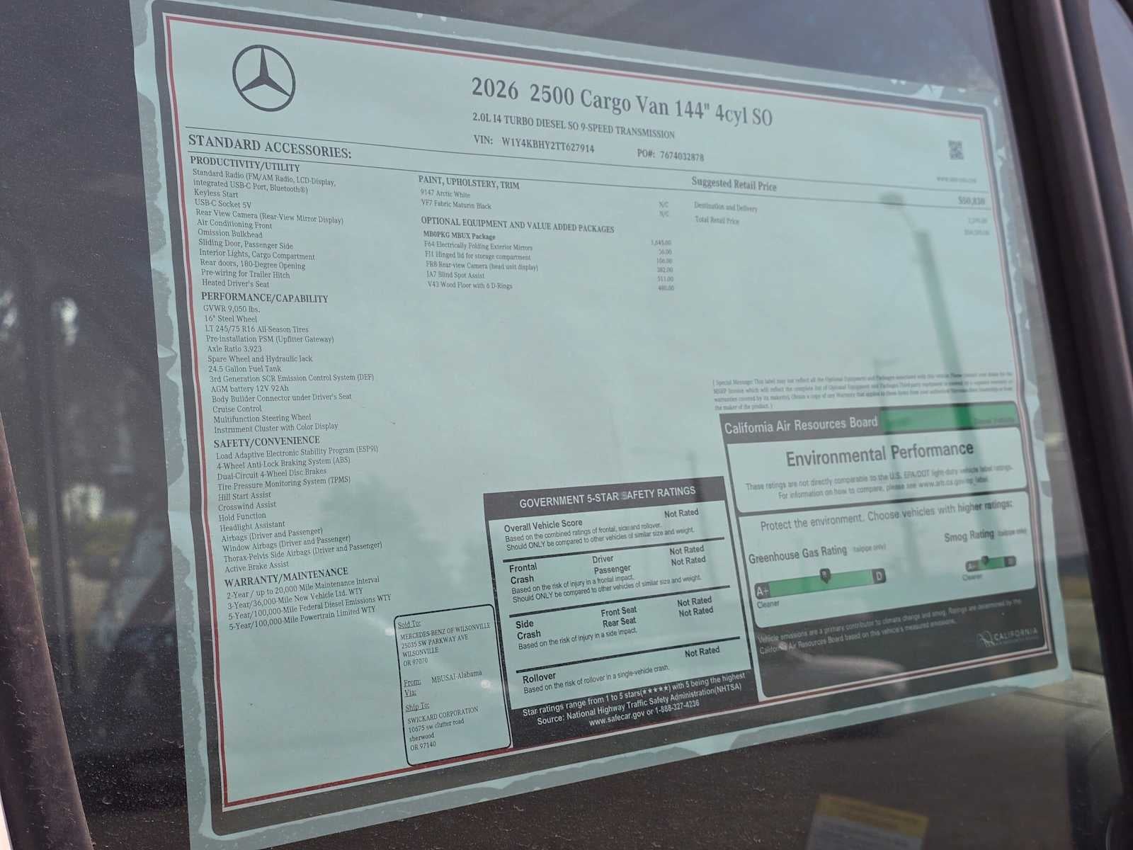 2026 Mercedes-Benz Sprinter Cargo 2500 Standard Roof I4 Diesel 144 RWD