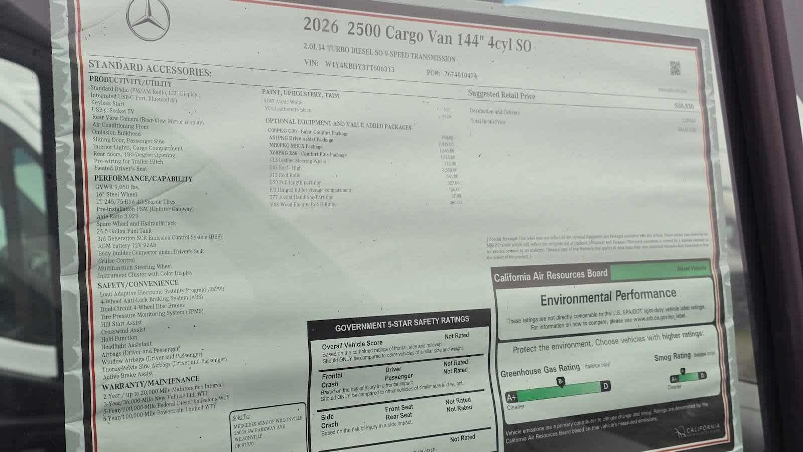 2026 Mercedes-Benz Sprinter 2500 Standard Roof I4 Diesel 144" RWD