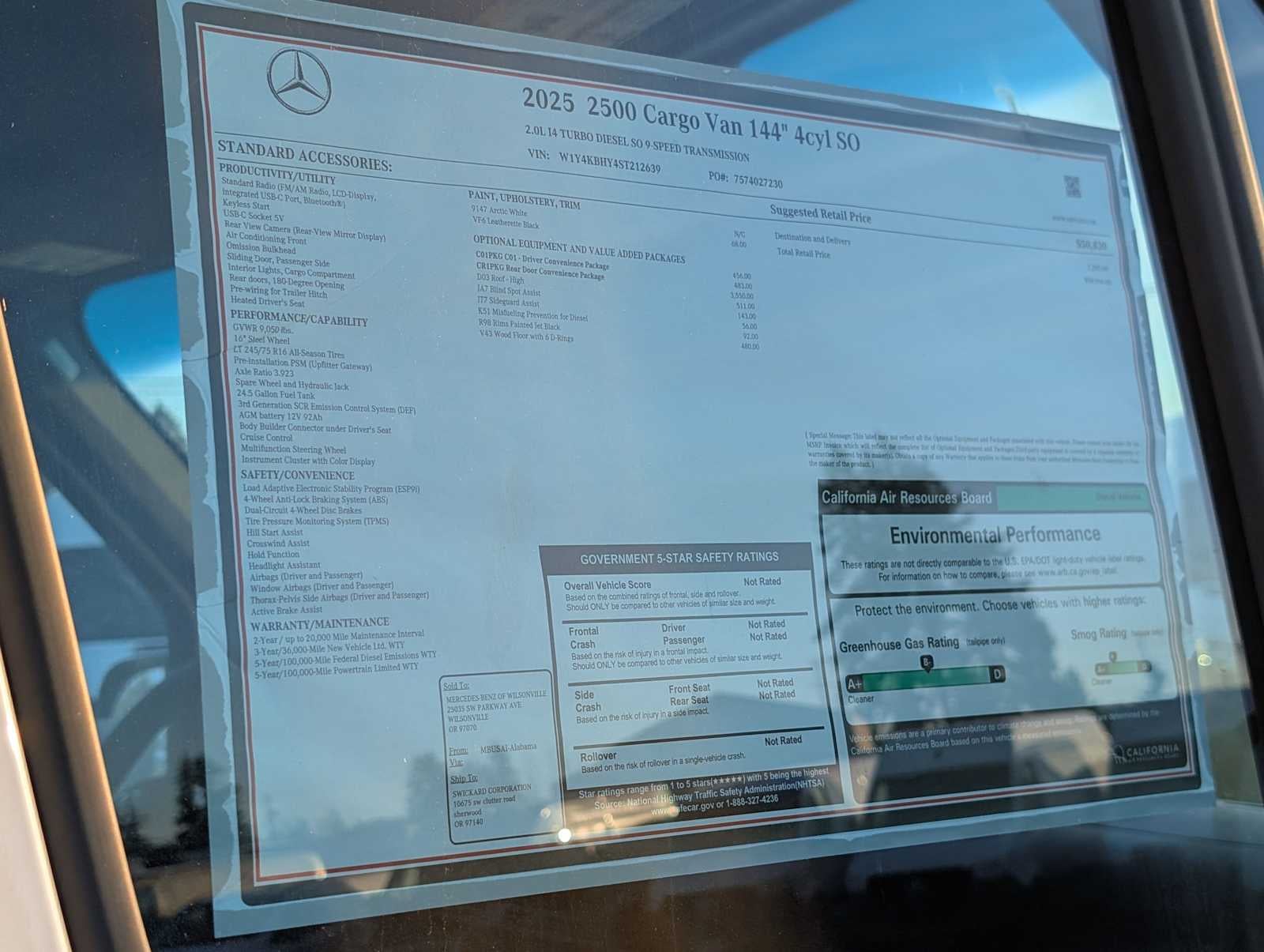 2025 Mercedes-Benz Sprinter Cargo Van 2500 Standard Roof I4 Diesel 144" RWD