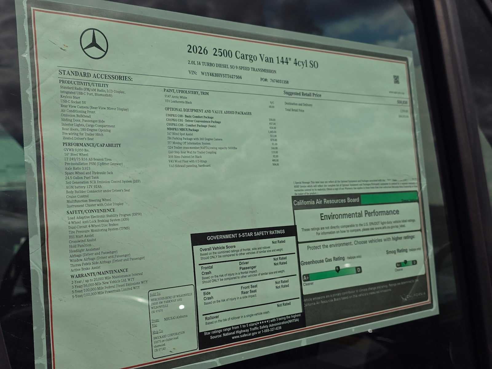 2026 Mercedes-Benz Sprinter Cargo 2500 Standard Roof I4 Diesel 144 RWD