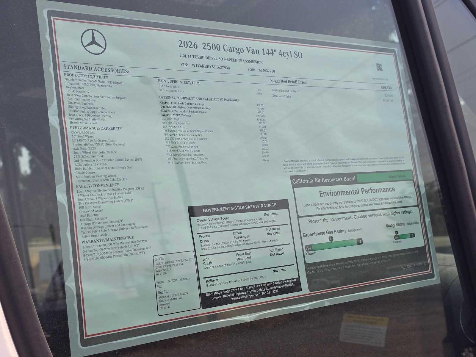 2026 Mercedes-Benz Sprinter Cargo 2500 Standard Roof I4 Diesel 144 RWD
