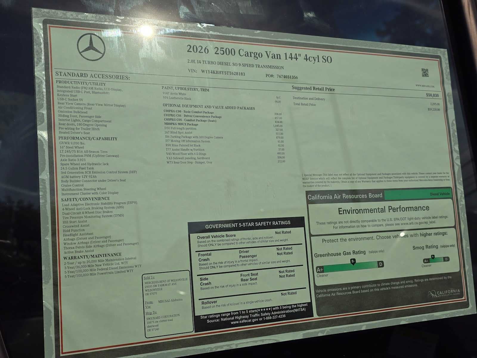 2026 Mercedes-Benz Sprinter 2500 Standard Roof I4 Diesel 144 RWD