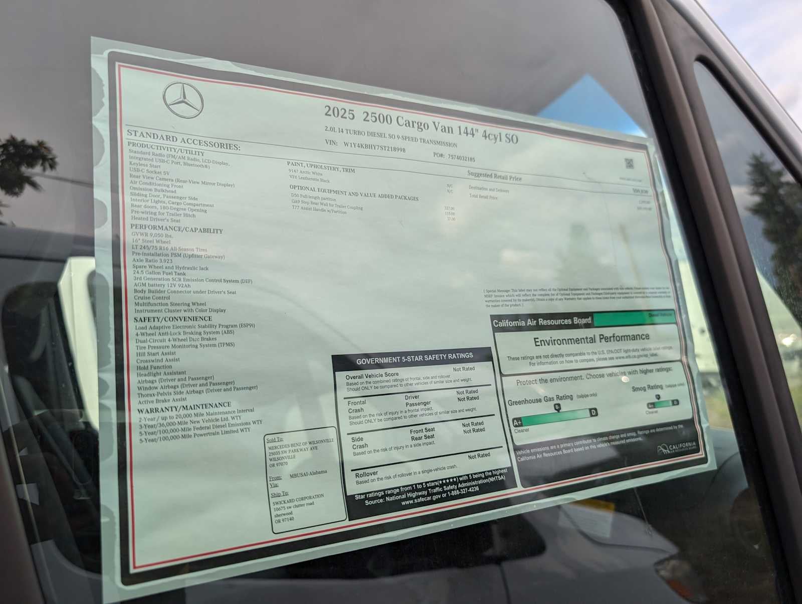 2025 Mercedes-Benz Sprinter Cargo Van 2500 Standard Roof I4 Diesel 144" RWD