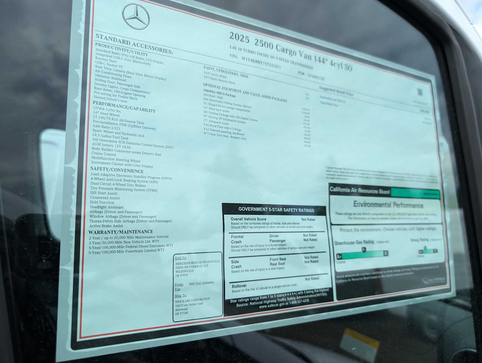 2025 Mercedes-Benz Sprinter Cargo Van 2500 Standard Roof I4 Diesel 144" RWD