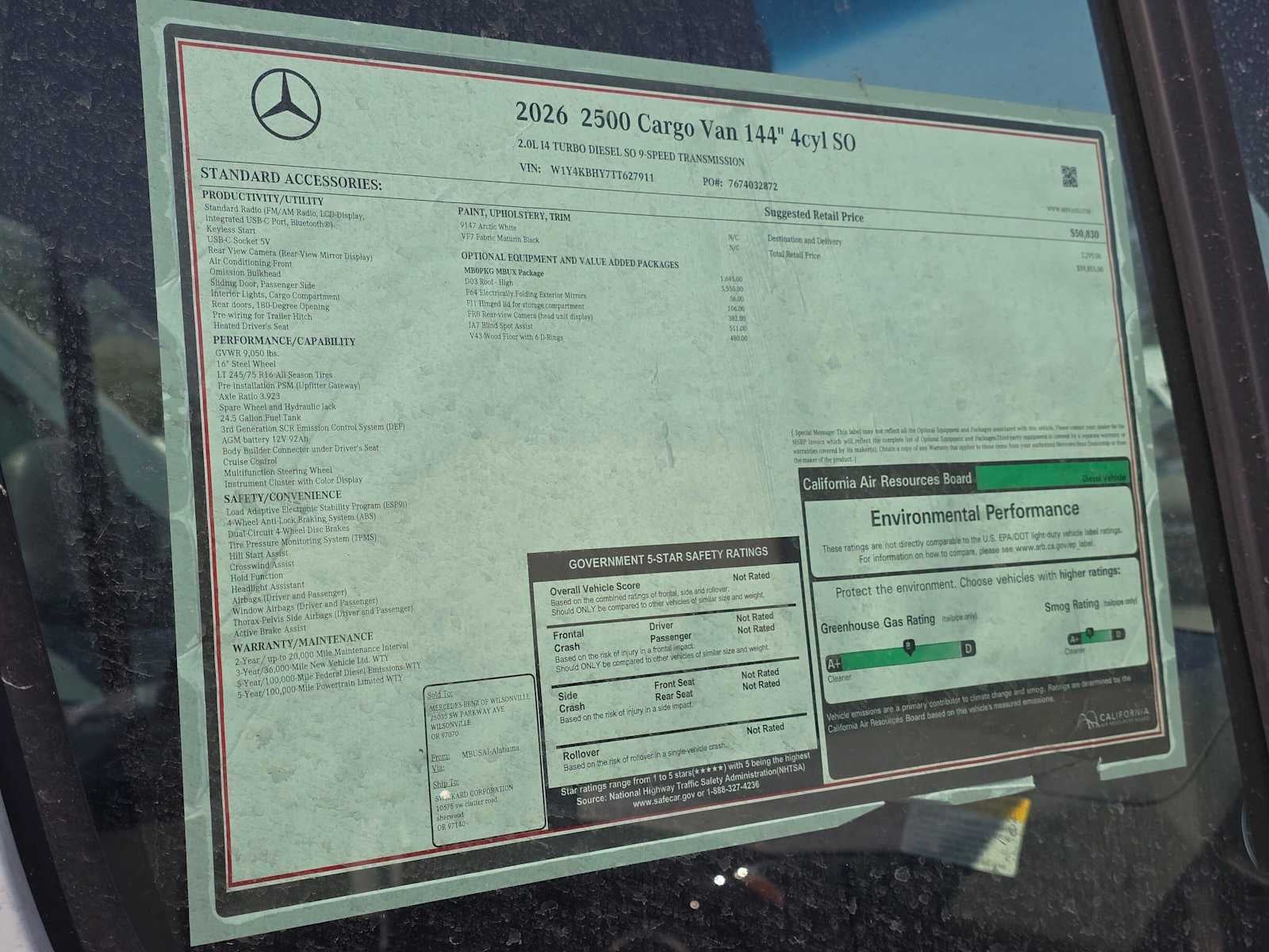 2026 Mercedes-Benz Sprinter Cargo 2500 Standard Roof I4 Diesel 144 RWD