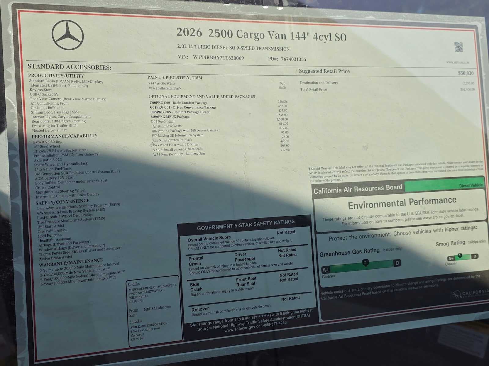 2026 Mercedes-Benz Sprinter Cargo 2500 Standard Roof I4 Diesel 144 RWD