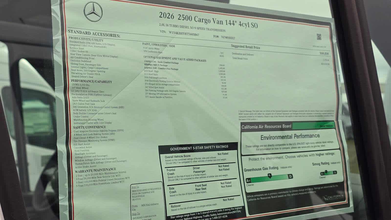 2026 Mercedes-Benz Sprinter 2500 Standard Roof I4 Diesel 144" RWD