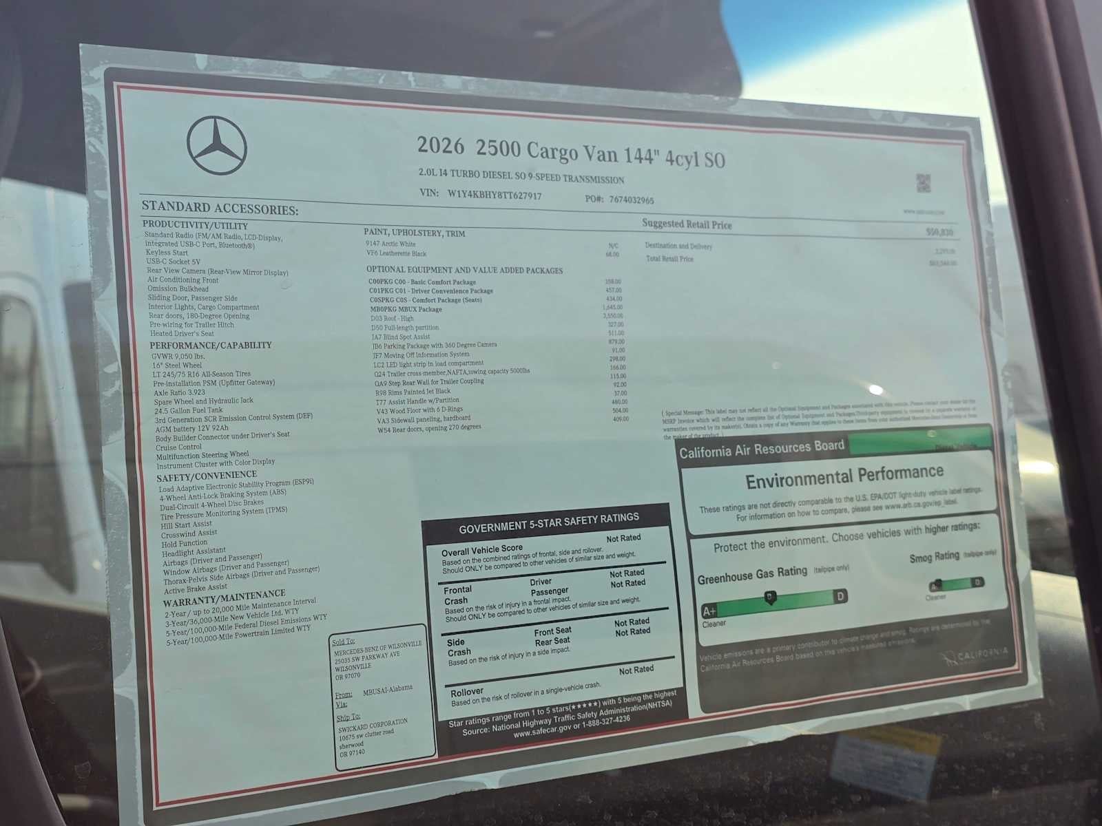 2026 Mercedes-Benz Sprinter Cargo 2500 Standard Roof I4 Diesel 144 RWD