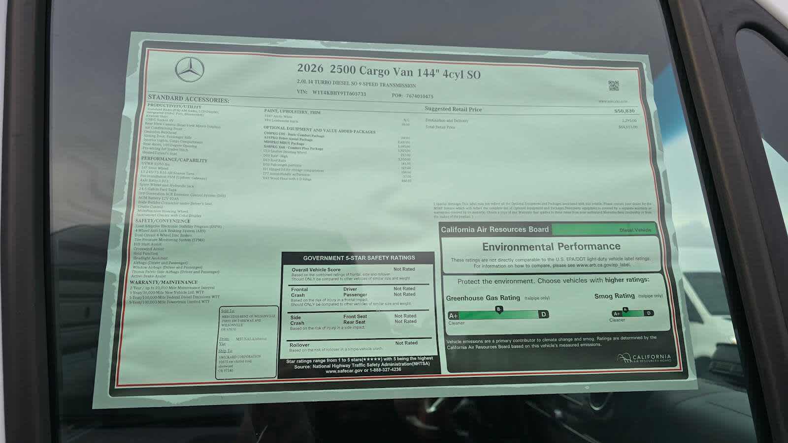 2026 Mercedes-Benz Sprinter 2500 Standard Roof I4 Diesel 144" RWD