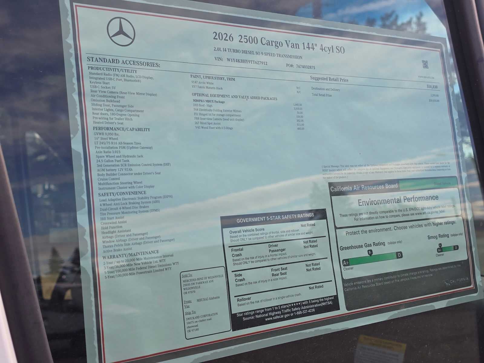 2026 Mercedes-Benz Sprinter Cargo 2500 Standard Roof I4 Diesel 144 RWD