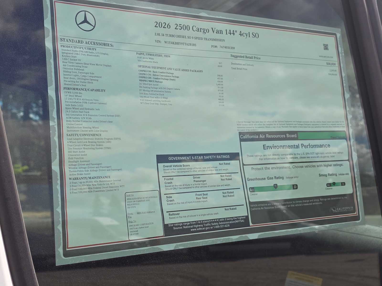 2026 Mercedes-Benz Sprinter Cargo 2500 Standard Roof I4 Diesel 144 RWD